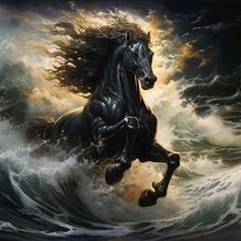 Load image into Gallery viewer, Dark Horse In The Waves 30*30CM(Canvas) Full Round Drill Diamond Painting
