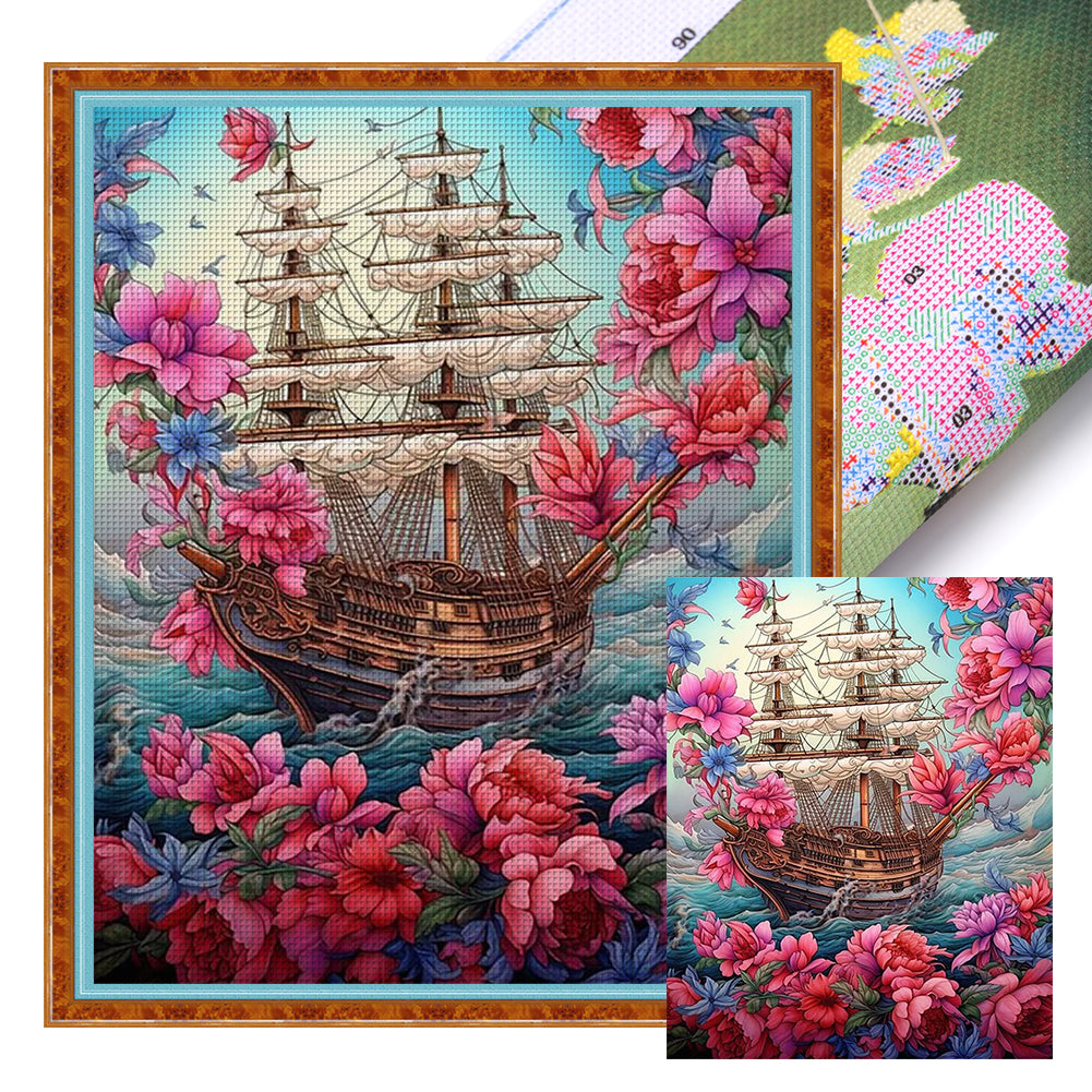 Boats And Flowers - 40*50CM 16CT Stamped Cross Stitch