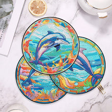 Load image into Gallery viewer, 4 PCS Wood Diamond Painted Placemats Kitchen Dish Mat with Holder (Dolphin)
