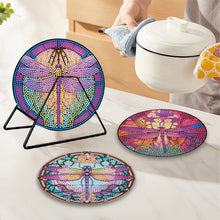 Load image into Gallery viewer, 4 PCS Wood Diamond Painted Placemats Kitchen Dish Mat with Holder (Dragonfly)

