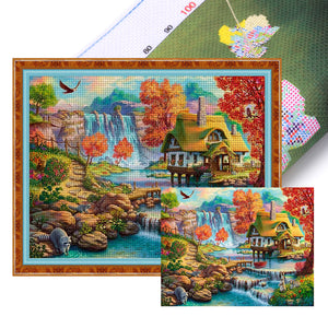 House By The Water In The Mountains - 60*50CM 16CT Stamped Cross Stitch