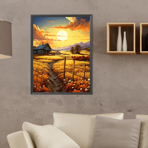 Wheat Field At Sunset 30*40CM(Canvas) Full Round Drill Diamond Painting