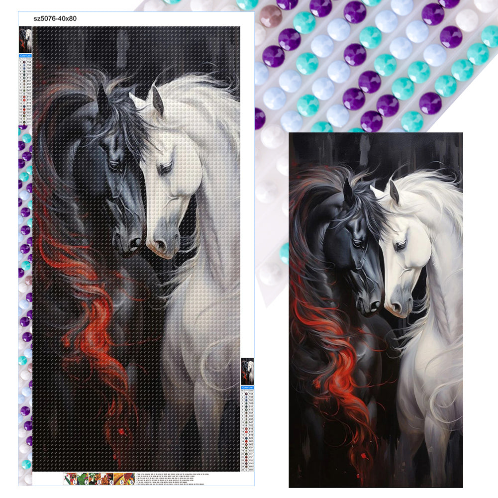 Black Horse White Horse 40*80CM(Canvas) Full Round Drill Diamond Painting