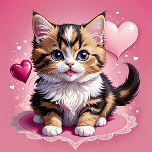 Valentine Love Kitten 30*30CM(Canvas) Full Round Drill Diamond Painting