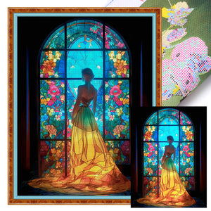 Glass Painting-Woman In Long Skirt - 50*65CM 11CT Stamped Cross Stitch