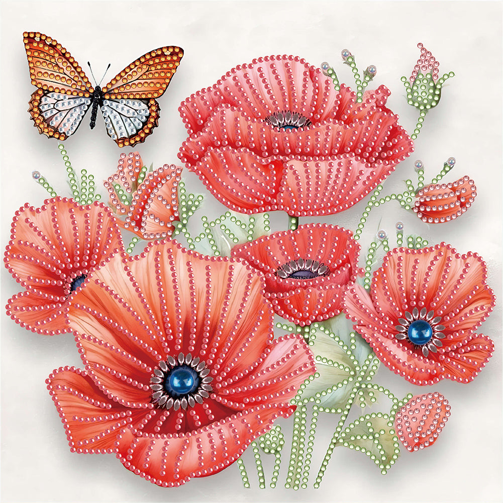 Poppy Flower 30*30CM(Canvas) Partial Special Shaped Drill Diamond Painting