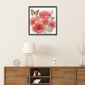 Poppy Flower 30*30CM(Canvas) Partial Special Shaped Drill Diamond Painting