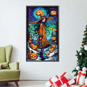 Girl In Fancy Dress And Jack-O'-Lantern 40*70CM(Picture) Full AB Round Drill Diamond Painting
