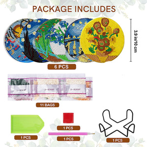 6Pcs Acrylic Diamond Painting Coasters with Holder Cork Pads(Van Gogh Sunflower)
