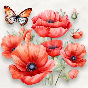 Poppy Flower 30*30CM(Canvas) Full Round Drill Diamond Painting