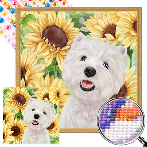Dog And Sunflower 30*30CM(Picture) Full AB Round Drill Diamond Painting