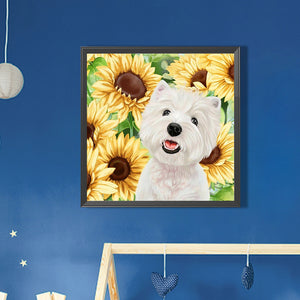 Dog And Sunflower 30*30CM(Picture) Full AB Round Drill Diamond Painting