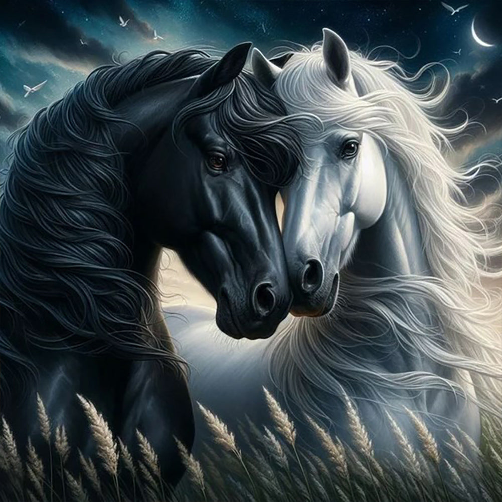 Black Horse White Horse 30*30CM(Canvas) Full Round Drill Diamond Painting