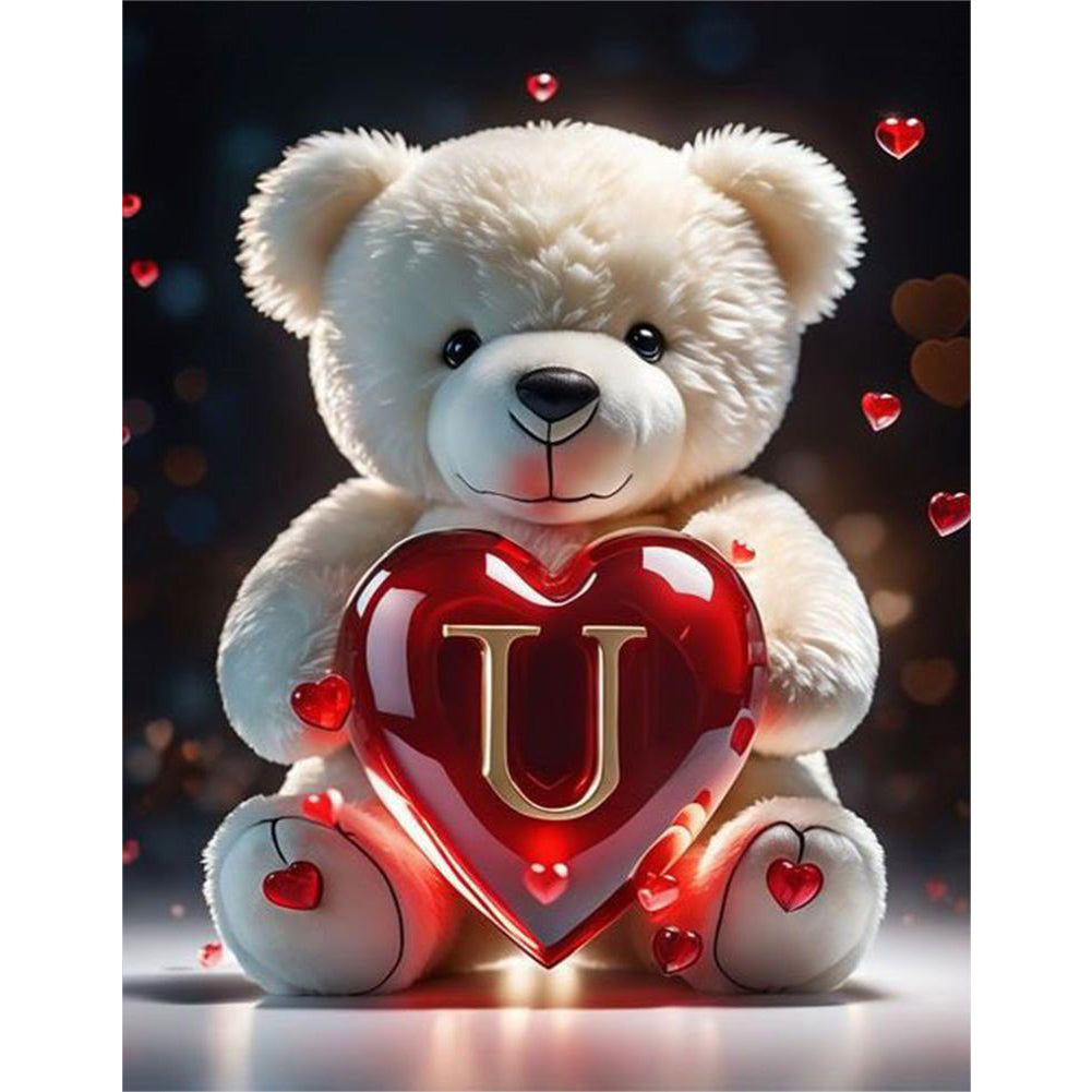 Love Letter Bear U 35*45CM(Canvas) Full Round Drill Diamond Painting