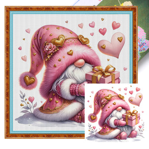 Pink Love Gnome - 30*30CM 18CT Stamped Cross Stitch