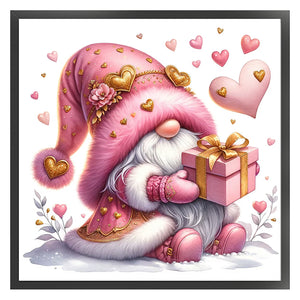 Pink Love Gnome - 30*30CM 18CT Stamped Cross Stitch