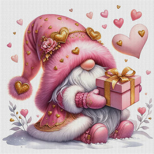 Pink Love Gnome - 30*30CM 18CT Stamped Cross Stitch