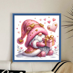 Pink Love Gnome - 30*30CM 18CT Stamped Cross Stitch