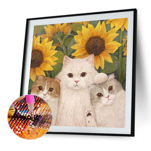 Sunflower And Cat 40*40CM(Picture) Full AB Round Drill Diamond Painting