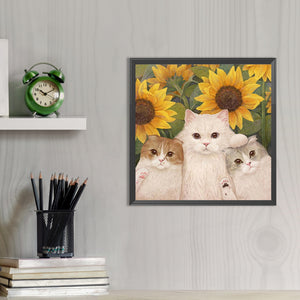 Sunflower And Cat 40*40CM(Picture) Full AB Round Drill Diamond Painting