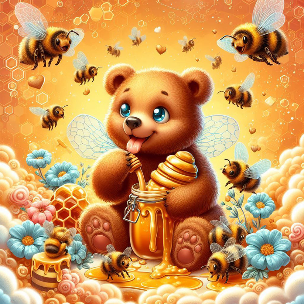 Bear And Bee 30*30CM(Canvas) Full Round Drill Diamond Painting