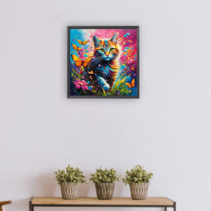 Kitten And Butterfly 30*30CM(Canvas) Full Round Drill Diamond Painting