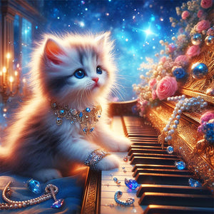 Kitten And Piano 30*30CM(Canvas) Full Round Drill Diamond Painting