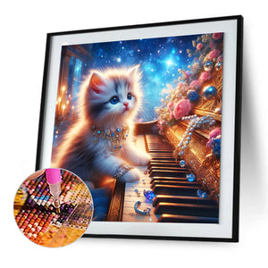 Kitten And Piano 30*30CM(Canvas) Full Round Drill Diamond Painting