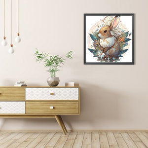 Brown Bunny With Flowers 40*40CM(Picture) Full AB Round Drill Diamond Painting