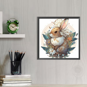 Brown Bunny With Flowers 40*40CM(Picture) Full AB Round Drill Diamond Painting