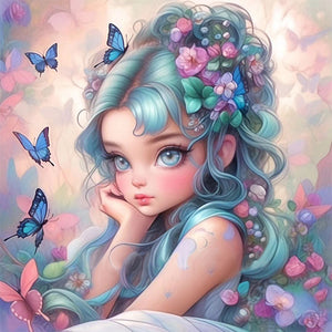 Butterfly And Flower Girl 40*40CM(Picture) Full AB Round Drill Diamond Painting