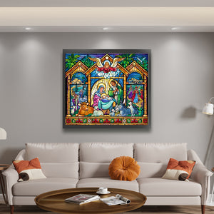 Glass Painting-Priests And Mothers - 60*55CM 11CT Stamped Cross Stitch