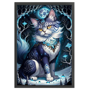 Cat Under The Moon - 35*50CM 18CT Stamped Cross Stitch