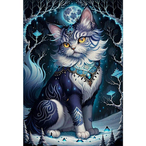 Cat Under The Moon - 35*50CM 18CT Stamped Cross Stitch