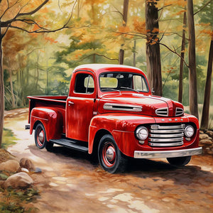 Little Red Car In The Woods 30*30CM(Canvas) Full Round Drill Diamond Painting