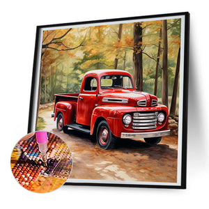 Little Red Car In The Woods 30*30CM(Canvas) Full Round Drill Diamond Painting
