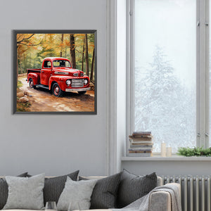 Little Red Car In The Woods 30*30CM(Canvas) Full Round Drill Diamond Painting