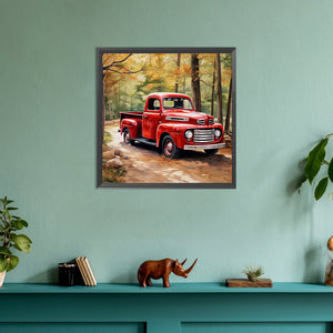 Little Red Car In The Woods 30*30CM(Canvas) Full Round Drill Diamond Painting