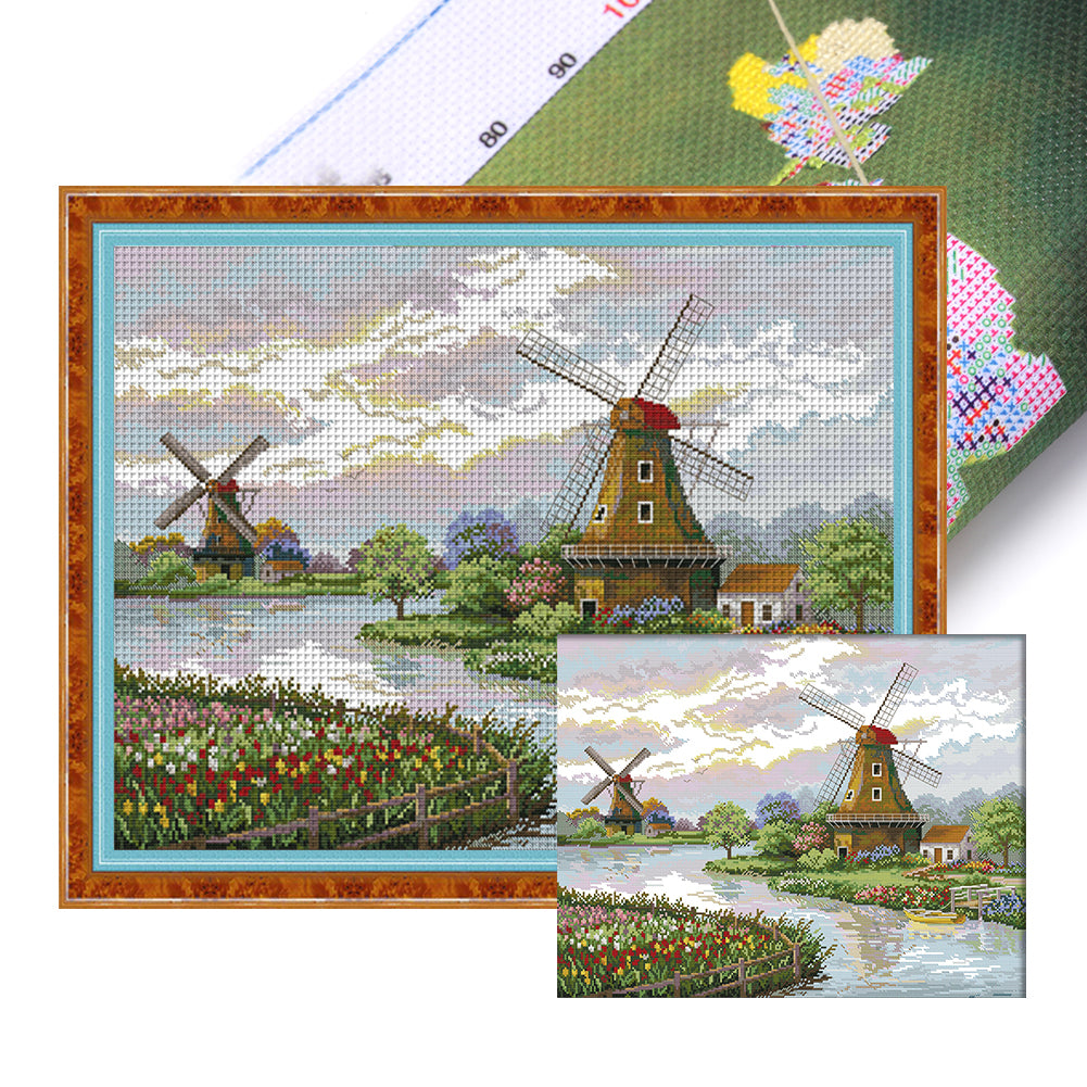 Dutch Windmill - 54*43CM 14CT Stamped Cross Stitch