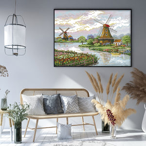 Dutch Windmill - 54*43CM 14CT Stamped Cross Stitch