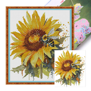 Sunflowers And Bees - 28*30CM 14CT Stamped Cross Stitch