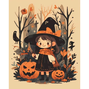 Pumpkin Little Witch - 45*55CM 11CT Stamped Cross Stitch