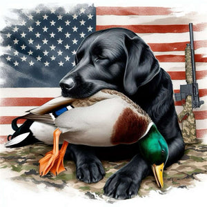 American Flag And Hound 30*30CM(Canvas) Full Round Drill Diamond Painting