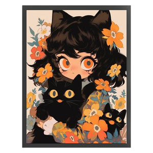 Black Cat And Cat Girl - 40*55CM 11CT Stamped Cross Stitch
