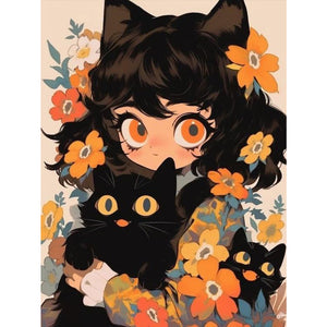 Black Cat And Cat Girl - 40*55CM 11CT Stamped Cross Stitch
