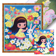 Load image into Gallery viewer, Girl And Bunny In Flowers - 45*55CM 11CT Stamped Cross Stitch
