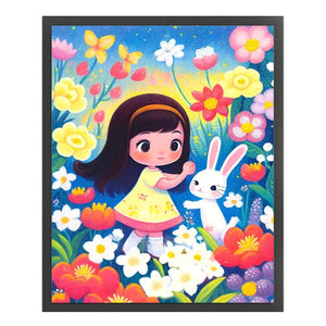 Girl And Bunny In Flowers - 45*55CM 11CT Stamped Cross Stitch