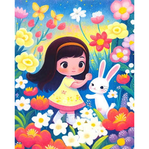 Girl And Bunny In Flowers - 45*55CM 11CT Stamped Cross Stitch