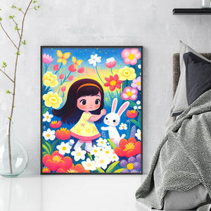 Girl And Bunny In Flowers - 45*55CM 11CT Stamped Cross Stitch