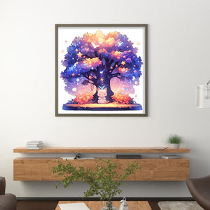 Cat Under Tree - 50*50CM 11CT Stamped Cross Stitch